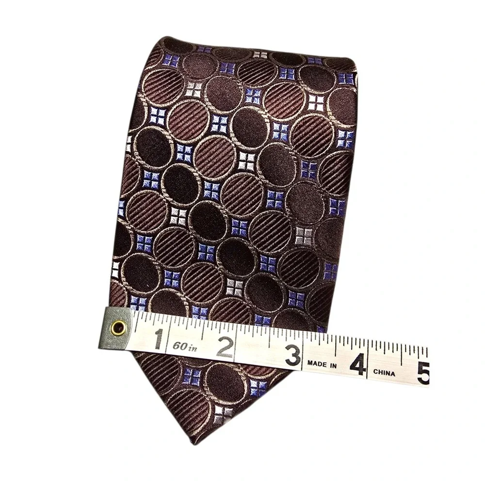 Michael Kors Silk Luxury Tie Black Blue Tan Brown Geometric Circles Men‎ Necktie